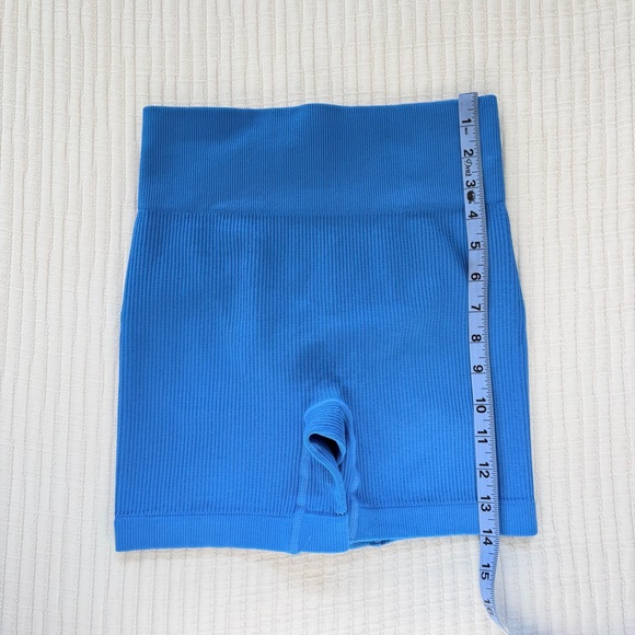 Women's Workout Yoga Vibrant Blue High Waisted Seamless Ribbed Biker Shorts S - Picture 6 of 7